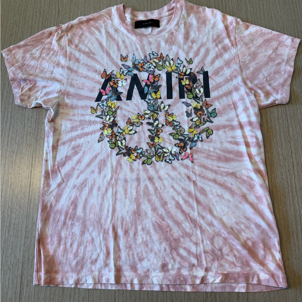 AMIRI Pink Tie-Dye T-Shirt with Butterfly Peace Sign
